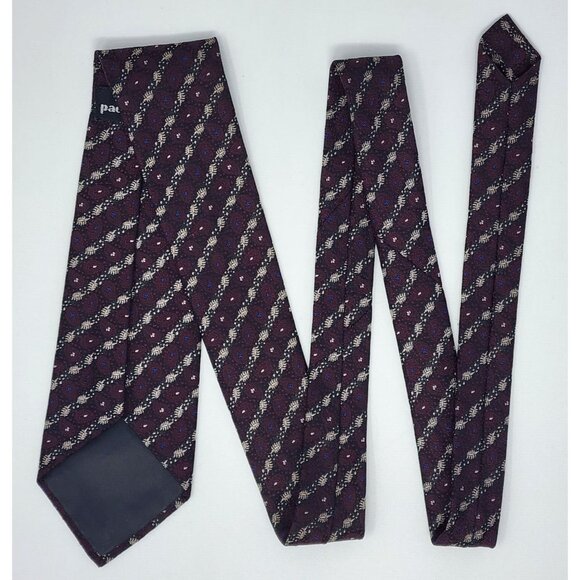 Paco Rabanne Necktie Tie Stripe Maroon Black Blue 3" Wide 55" Long - Picture 3 of 5